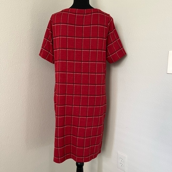 J. Jill Red Plaid Short Sleeve Knit Dress - Picture 3 of 5